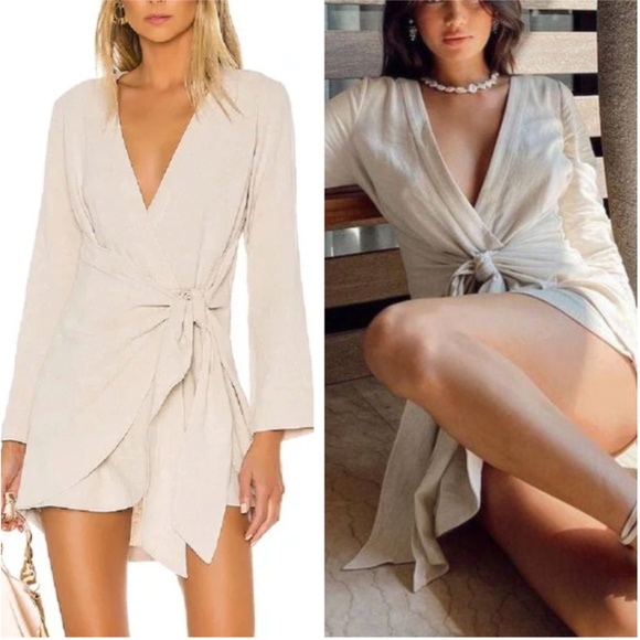 BEST NWT Revolve L'Academie The Meadow Mini Dress - Taupe Beige Linen